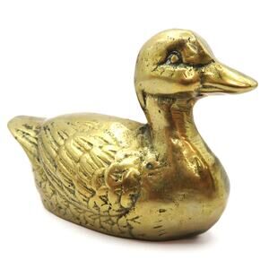 Vintage Solid Brass Duck Figurine Mid Century Brass Bird Paperweight Sculpture